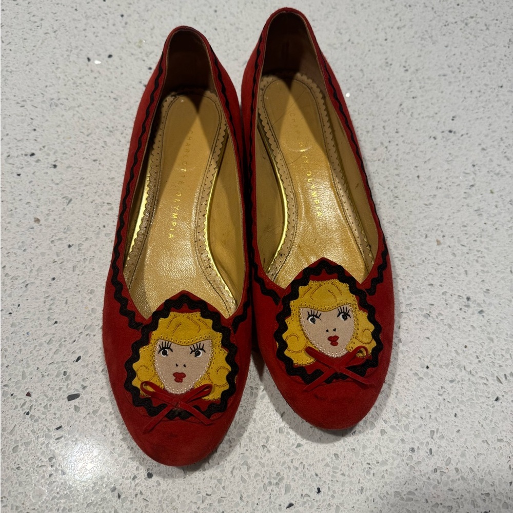 Vintage Charlotte Olympia 2013 Red Riding Hood Kitten Heel Fairy Tale Flats